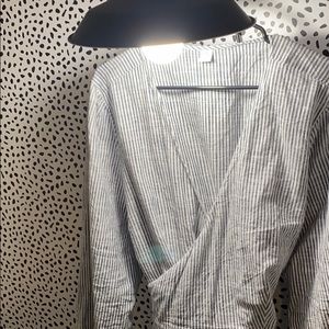 Seersucker wrap around knee length dress